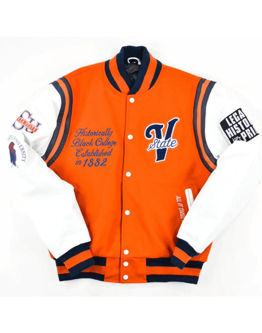 Virginia State Motto 2.0 Varsity Jacket Orange and White