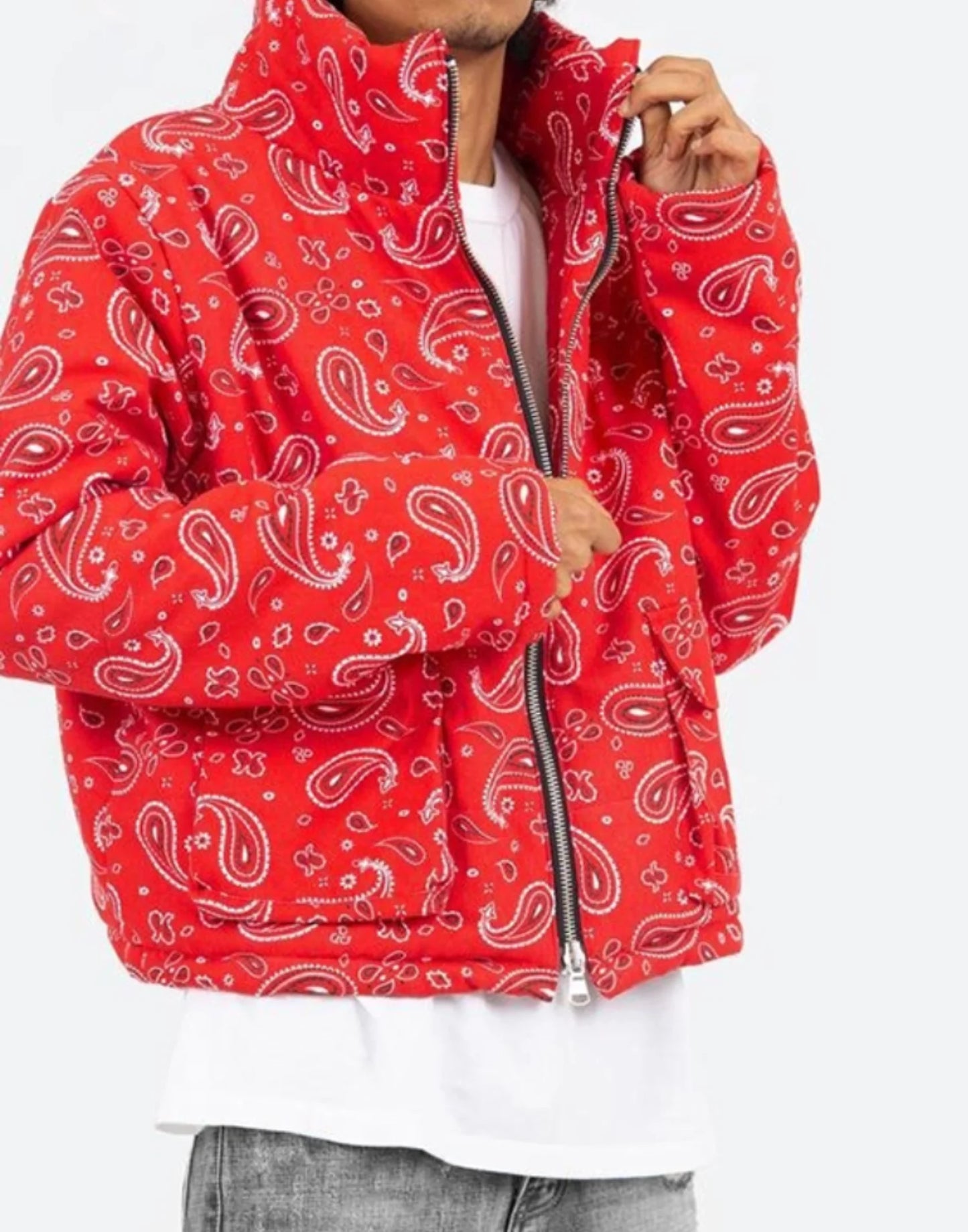 Red Bandana Puffer Jacket