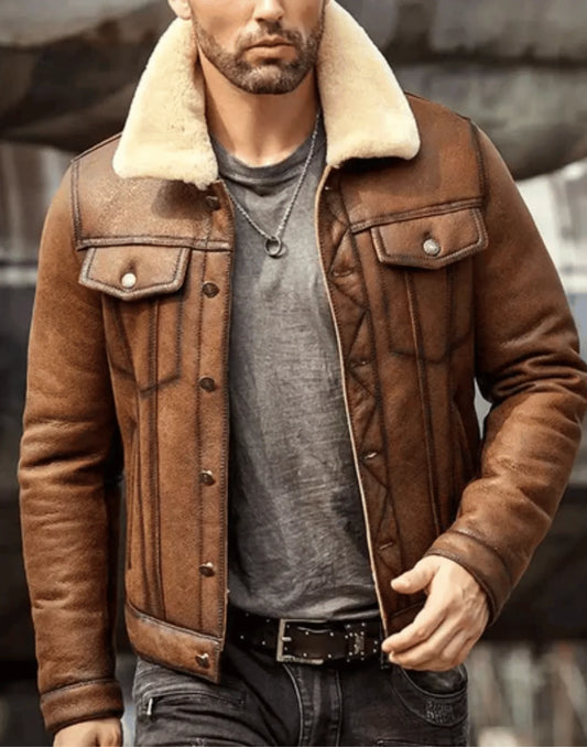 Mens Brown RAF B3 Shearling Leather Jacket