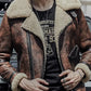 Mens Waxed Brown Flying Aviator Leather Shearling Jacket