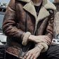 Mens Waxed Brown Flying Aviator Leather Shearling Jacket