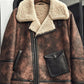 Mens Waxed Brown Flying Aviator Leather Shearling Jacket