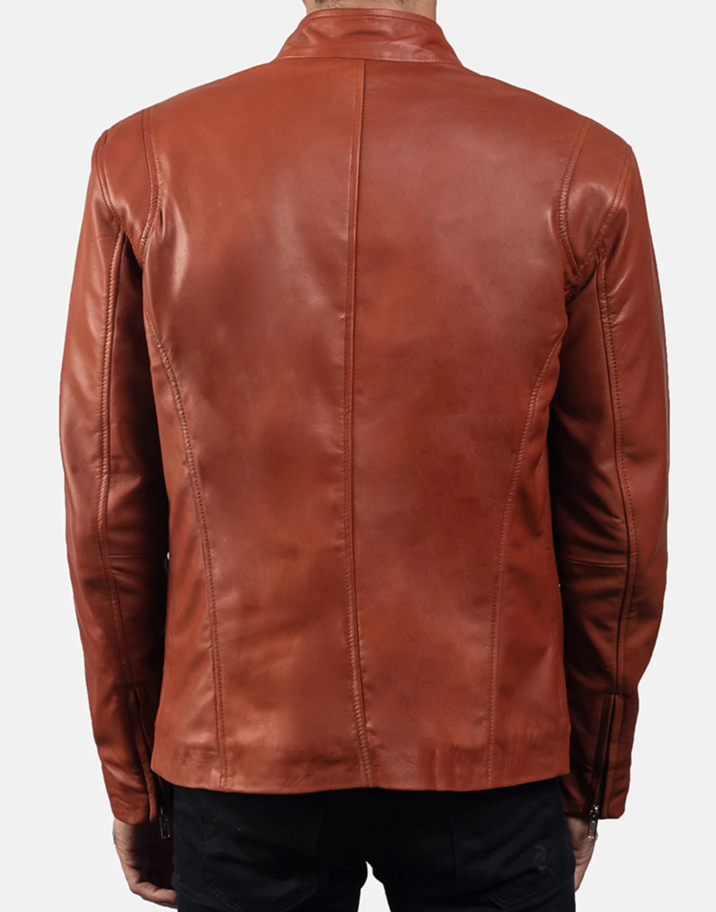 Tan Brown Leather Biker Jacket