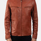 Tan Brown Leather Biker Jacket