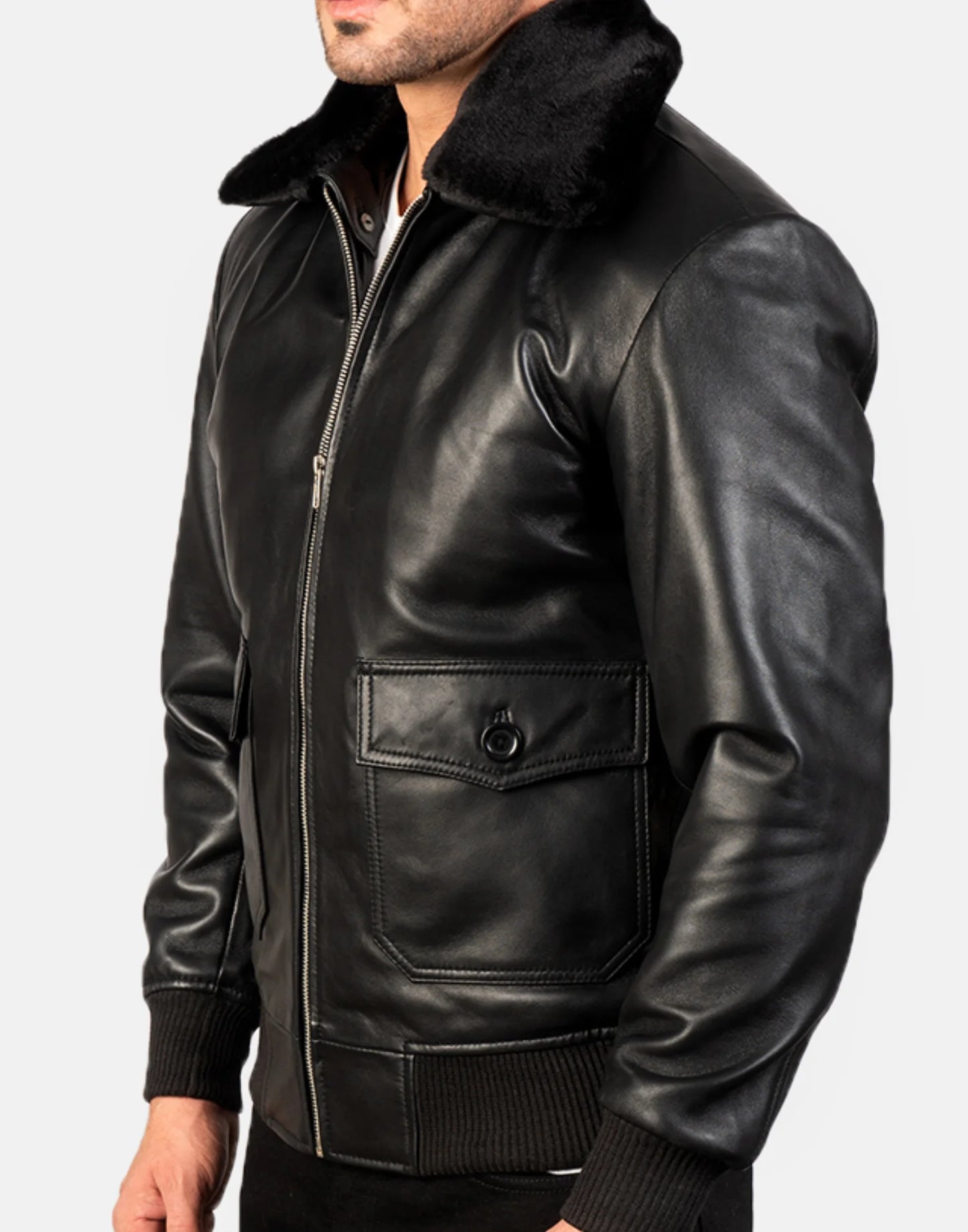 Airin G-1 Black Leather Bomber Jacket