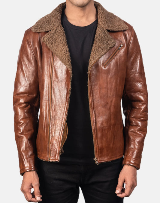 Alberto Brown Leather Shearling Jacket