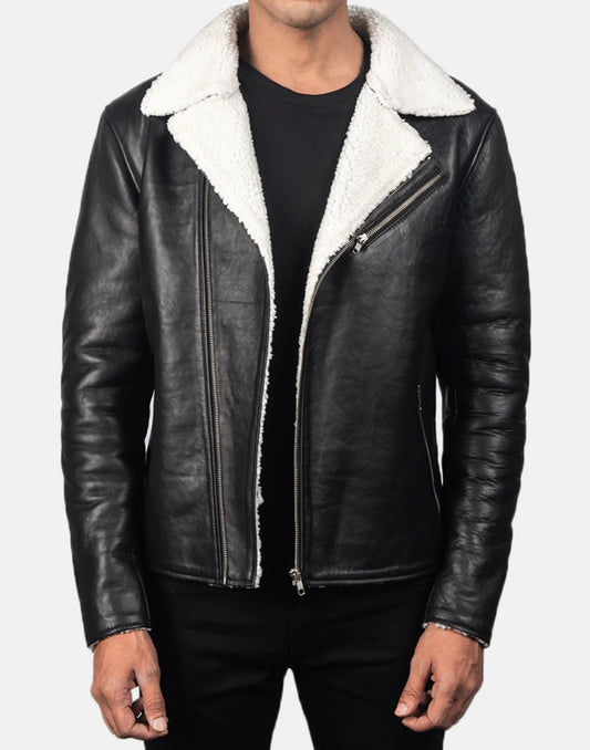 Alberto White Shearling Black Leather Jacket