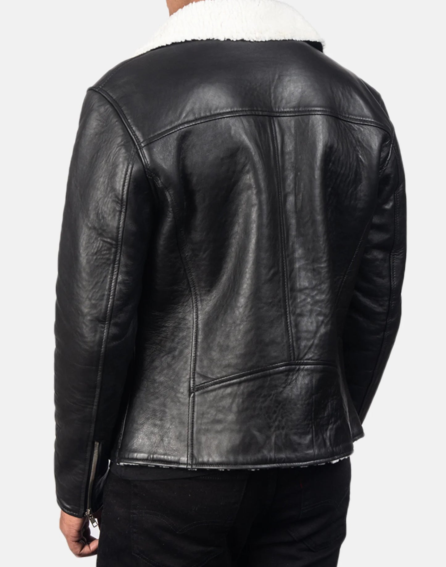 Alberto White Shearling Black Leather Jacket