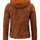 Womens Brown Racer Leather Jacket With Removable Hood