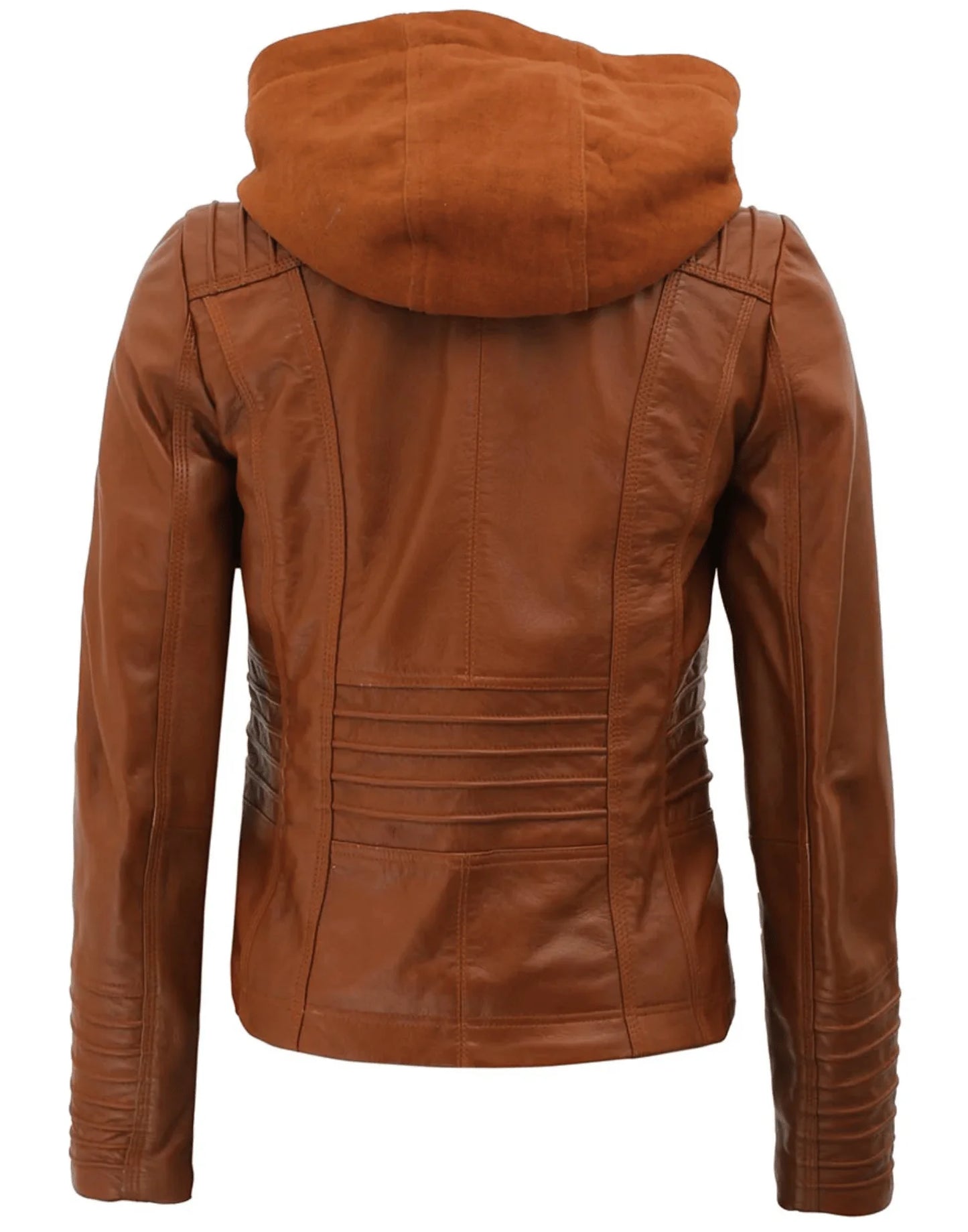 Womens Brown Racer Leather Jacket With Removable Hood