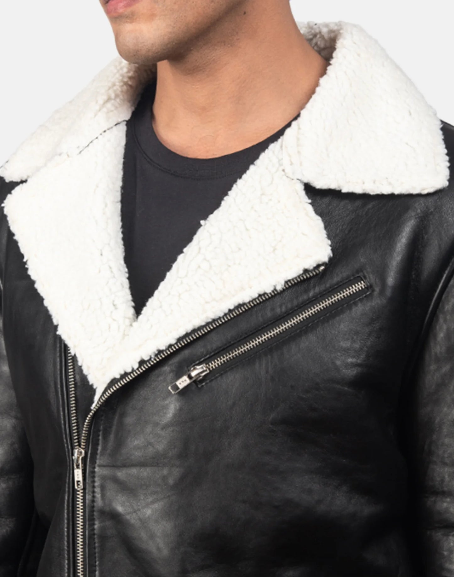 Alberto White Shearling Black Leather Jacket