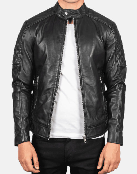 Black Fernando Quilted Biker Leather Jacket