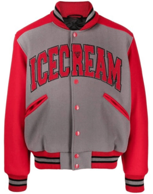 ICECREAM College Varsity Jacket Red and Gray