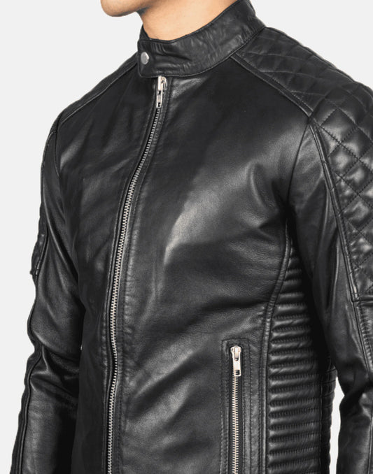 Black Fernando Quilted Biker Leather Jacket