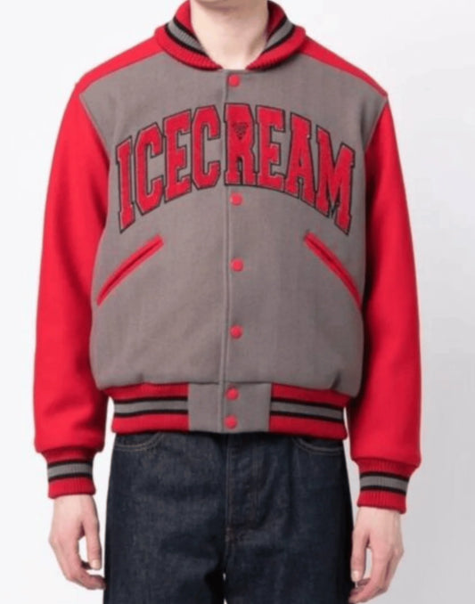 ICECREAM College Varsity Jacket Red and Gray