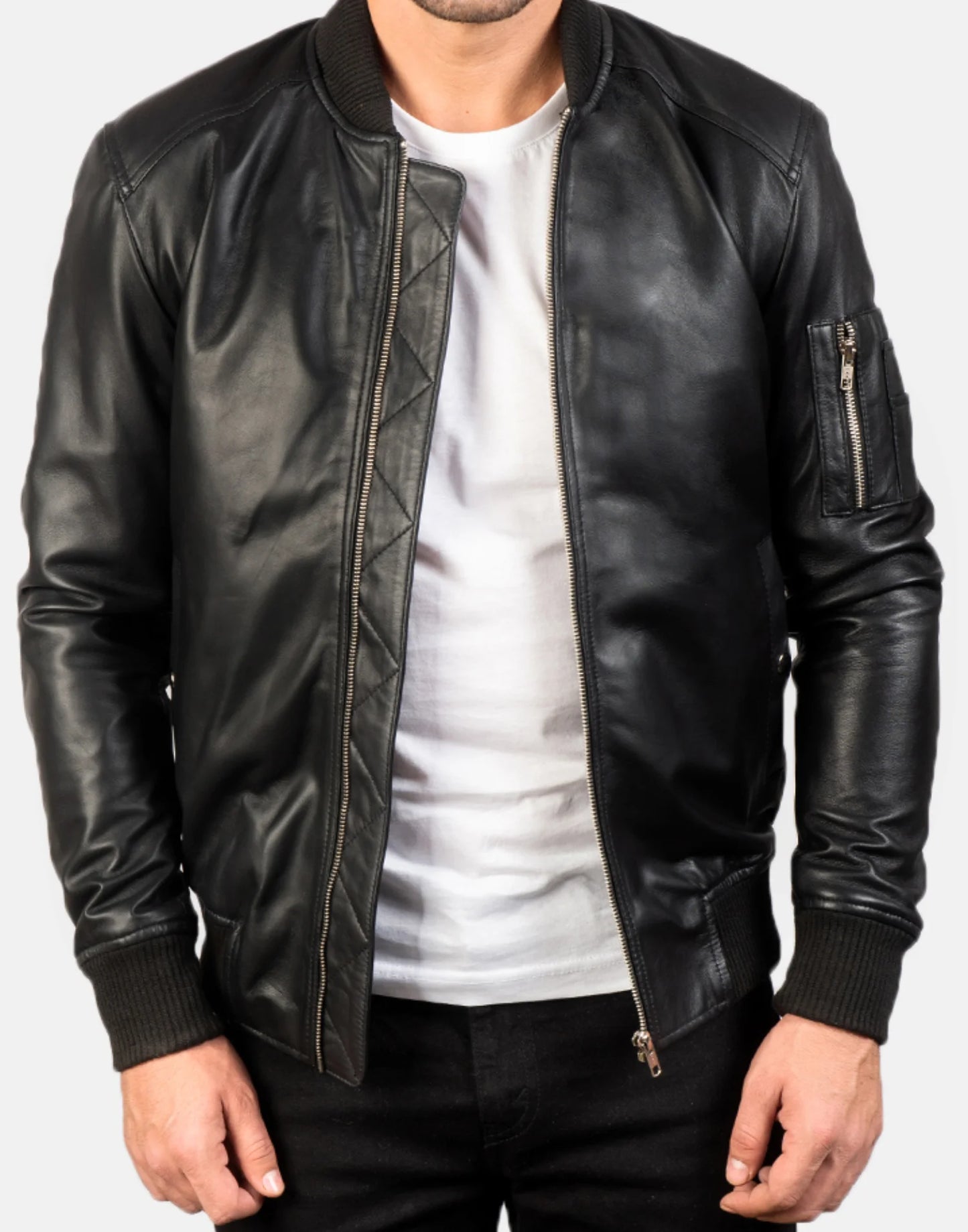 Bomia Ma-1 Black Leather Bomber Jacket