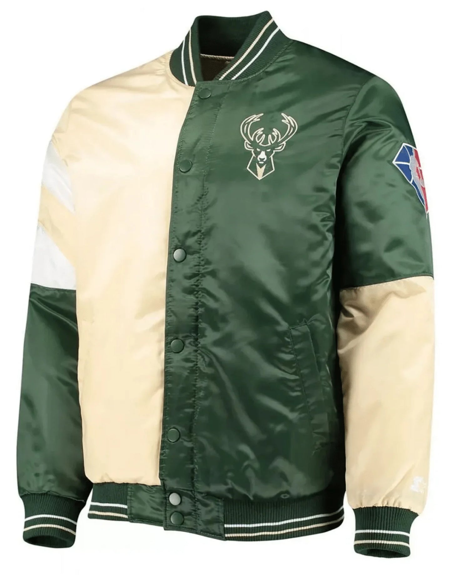 Cream And Green Milwaukee Bucks Satin Jacket