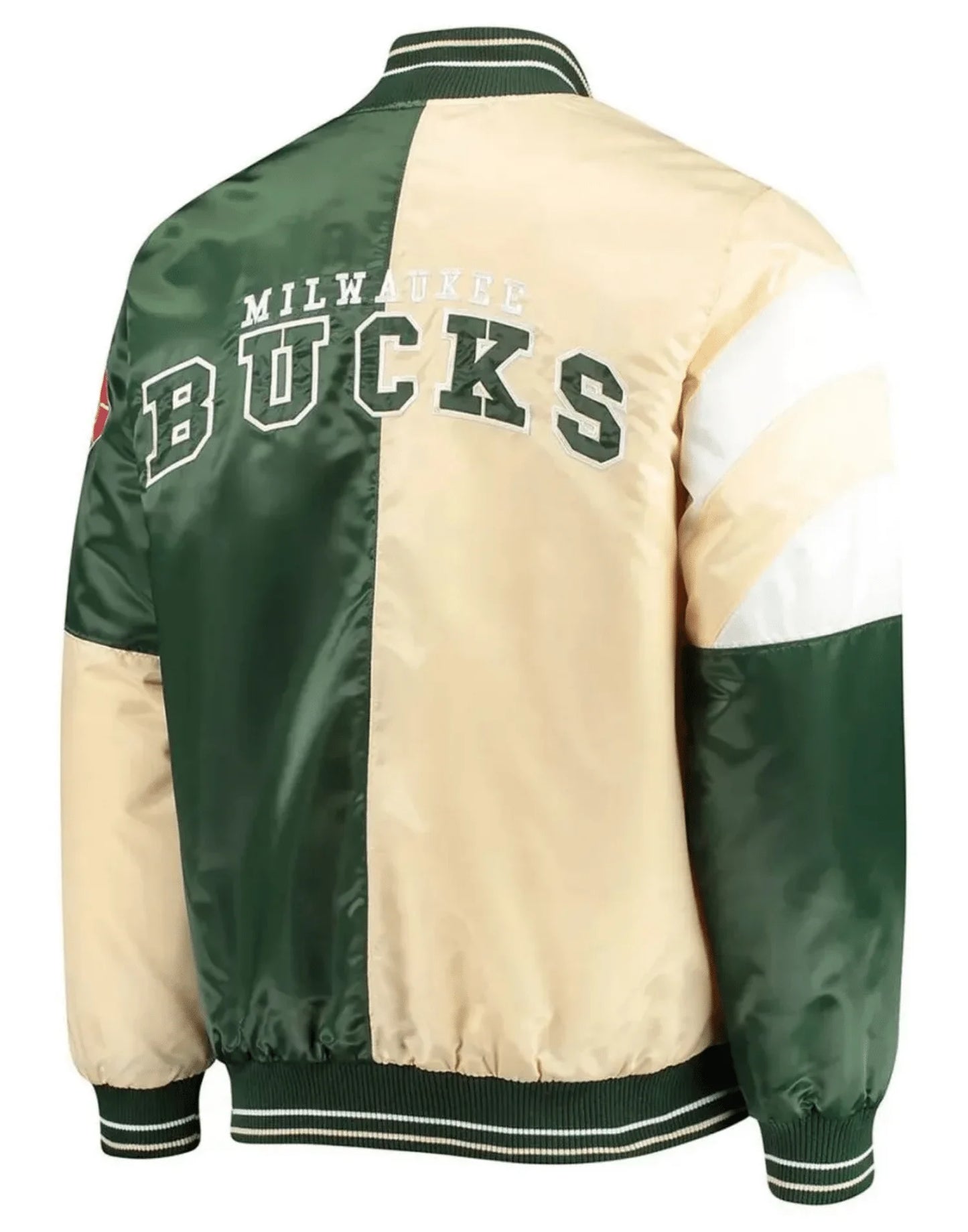 Cream And Green Milwaukee Bucks Satin Jacket