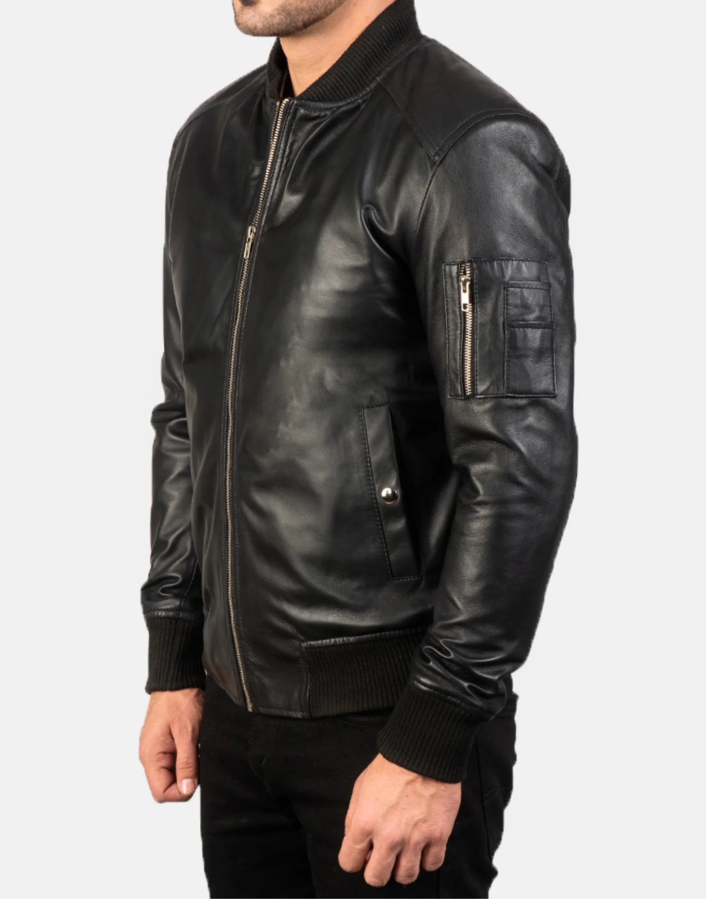 Bomia Ma-1 Black Leather Bomber Jacket