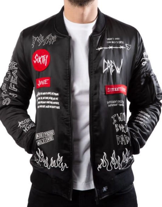 Crew Patches Black Bomber Jacket