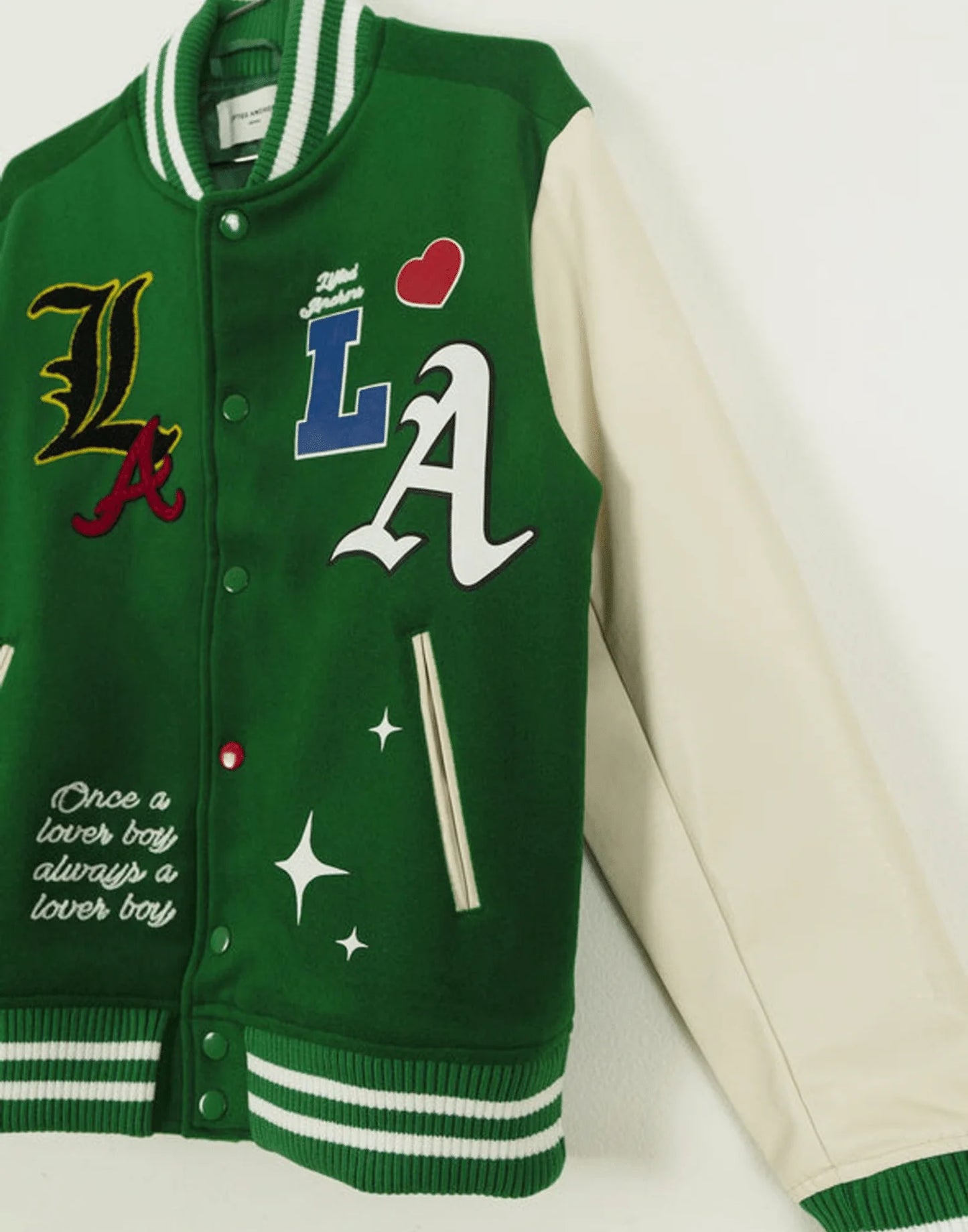 Lifted Anchors State Chenille Patch Varsity Jacket Green