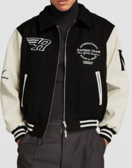 Represent Racing Team Varsity Jacket Black and White