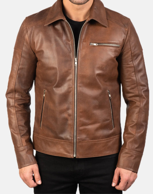 Brown Lavendard Biker Leather Jacket