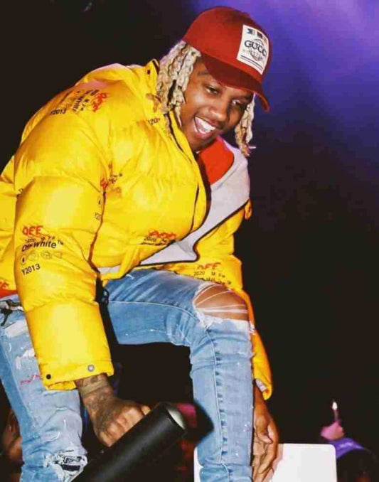 Lil Durk Print Yellow Puffer Jacket