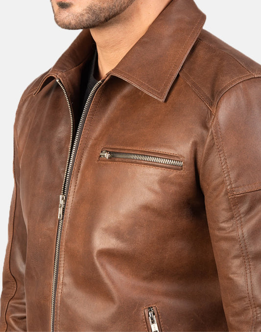 Brown Lavendard Biker Leather Jacket