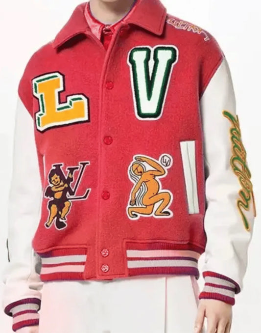 Red and White Louis Vuitton Varsity Jacket