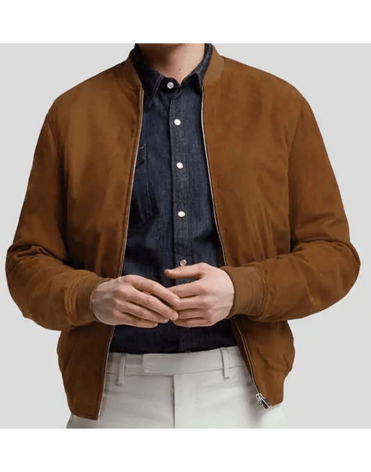 Tan Suede Bomber Jacket Men’s | Leather Jacket