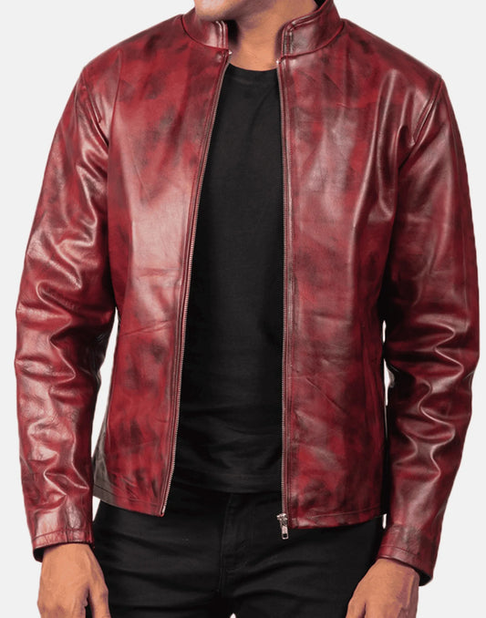 Burgundy Alex Distressed Leather Jacket