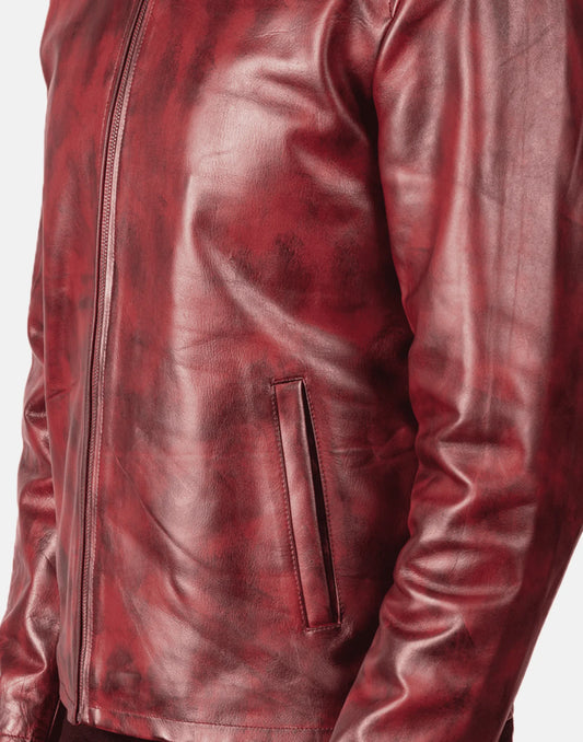 Burgundy Alex Distressed Leather Jacket