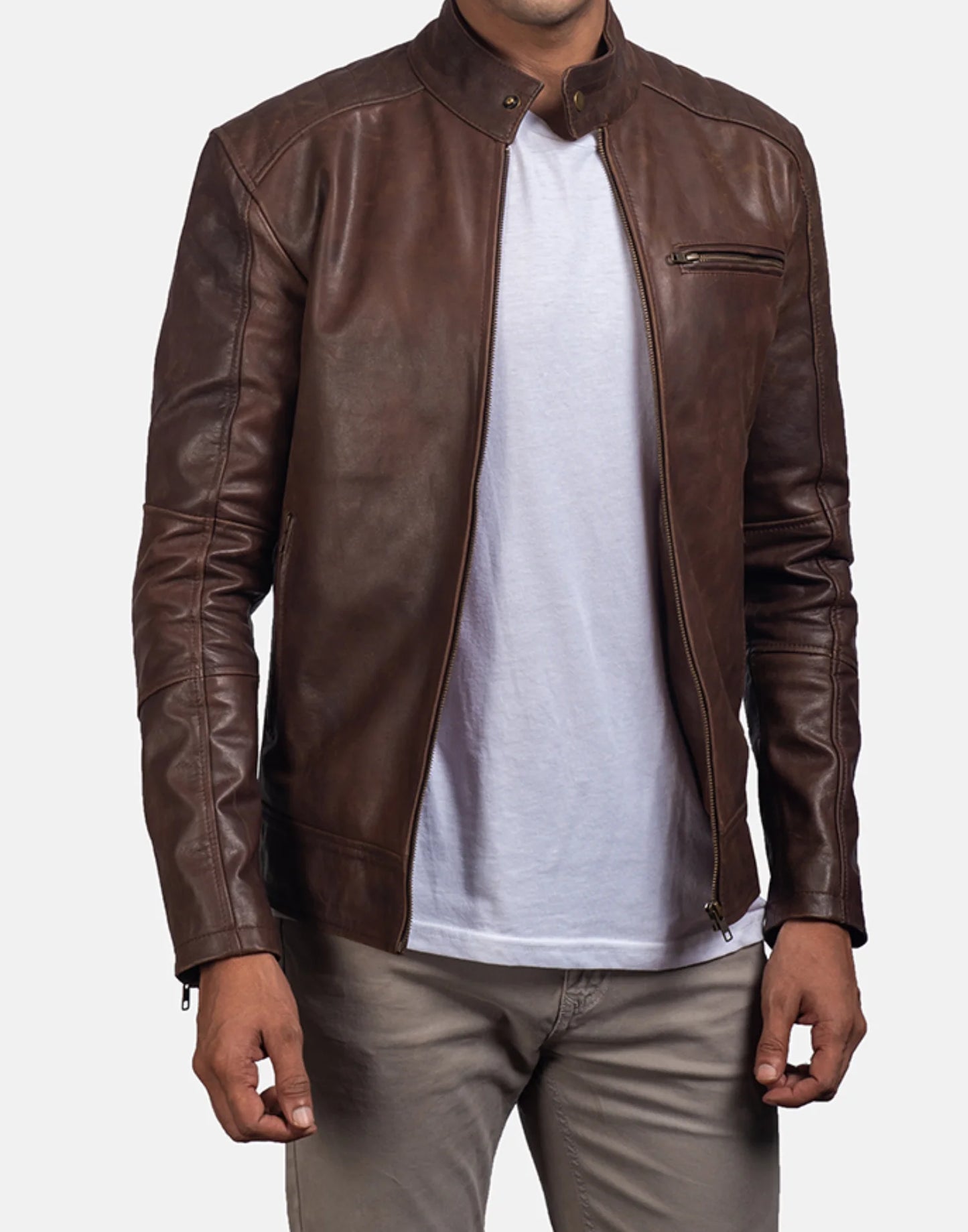 Dean Brown Leather Biker Jacket