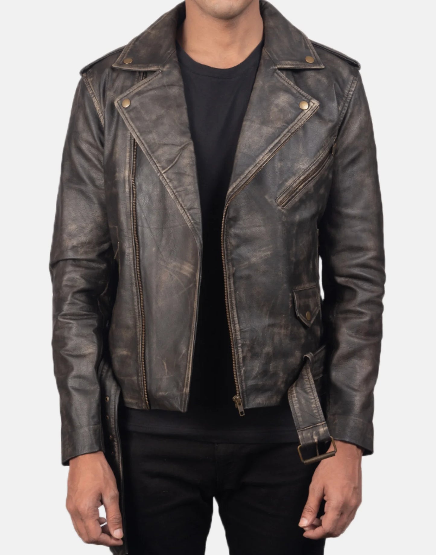 Distressed Brown Allaric Alley Biker Leather Jacket