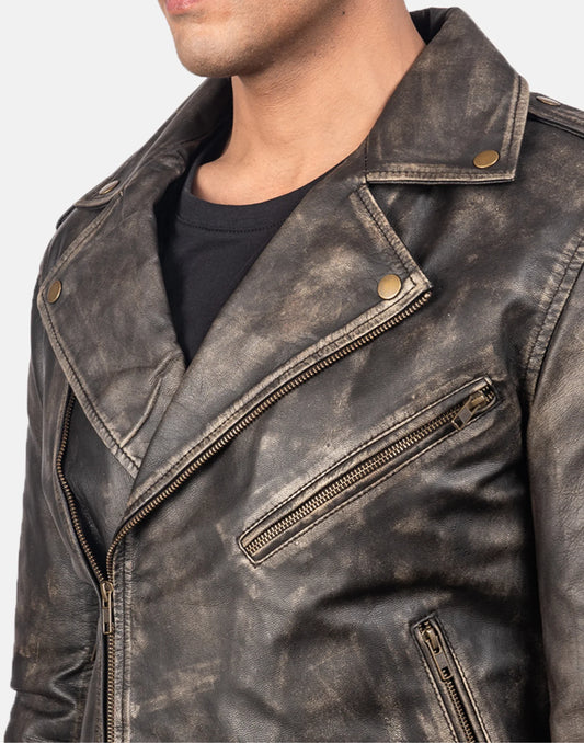 Distressed Brown Allaric Alley Biker Leather Jacket