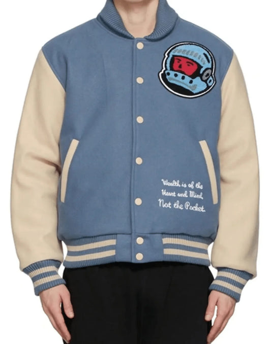 Cafeteria BBC Blue and Off-White Letterman Varsity Jacket