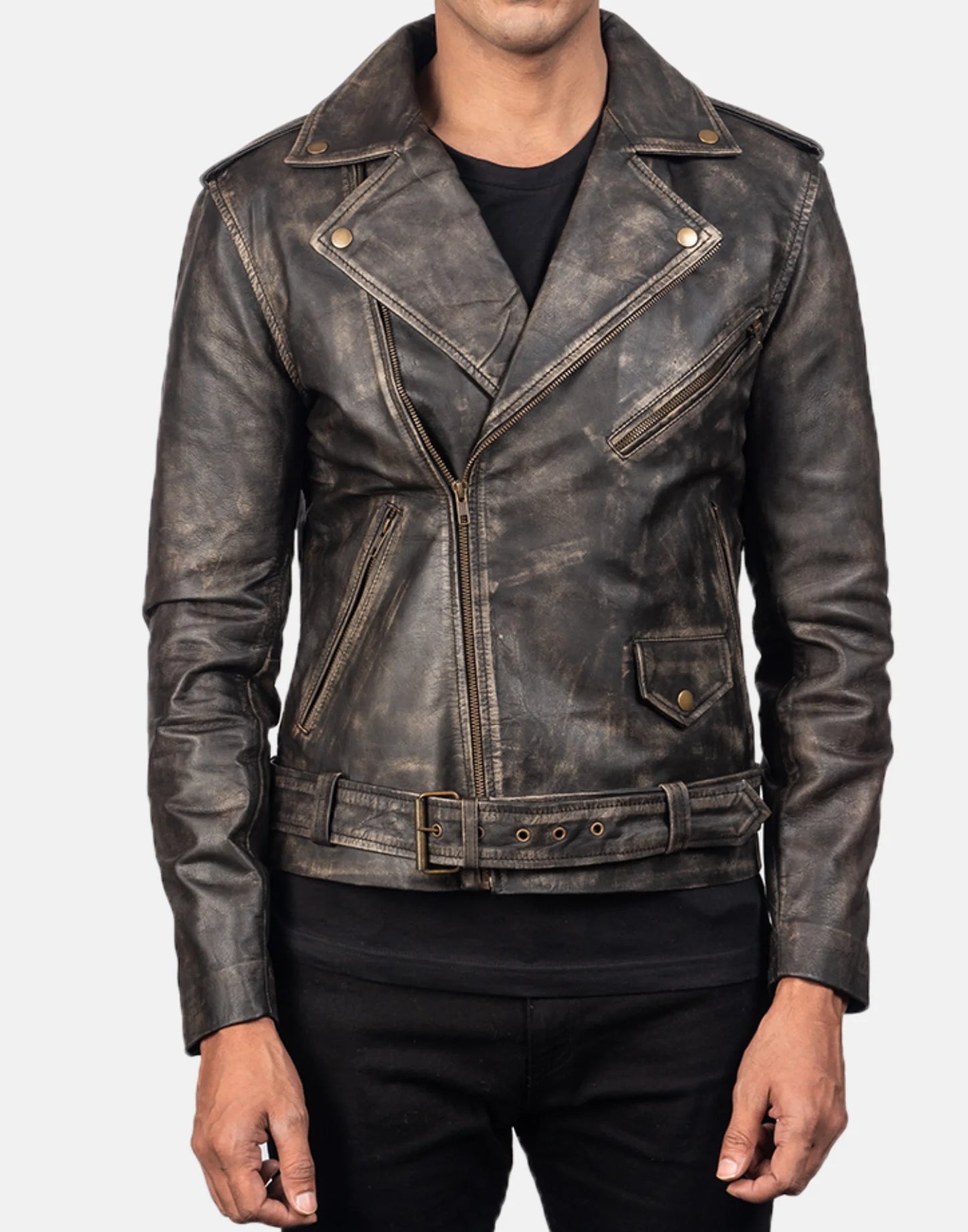 Distressed Brown Allaric Alley Biker Leather Jacket