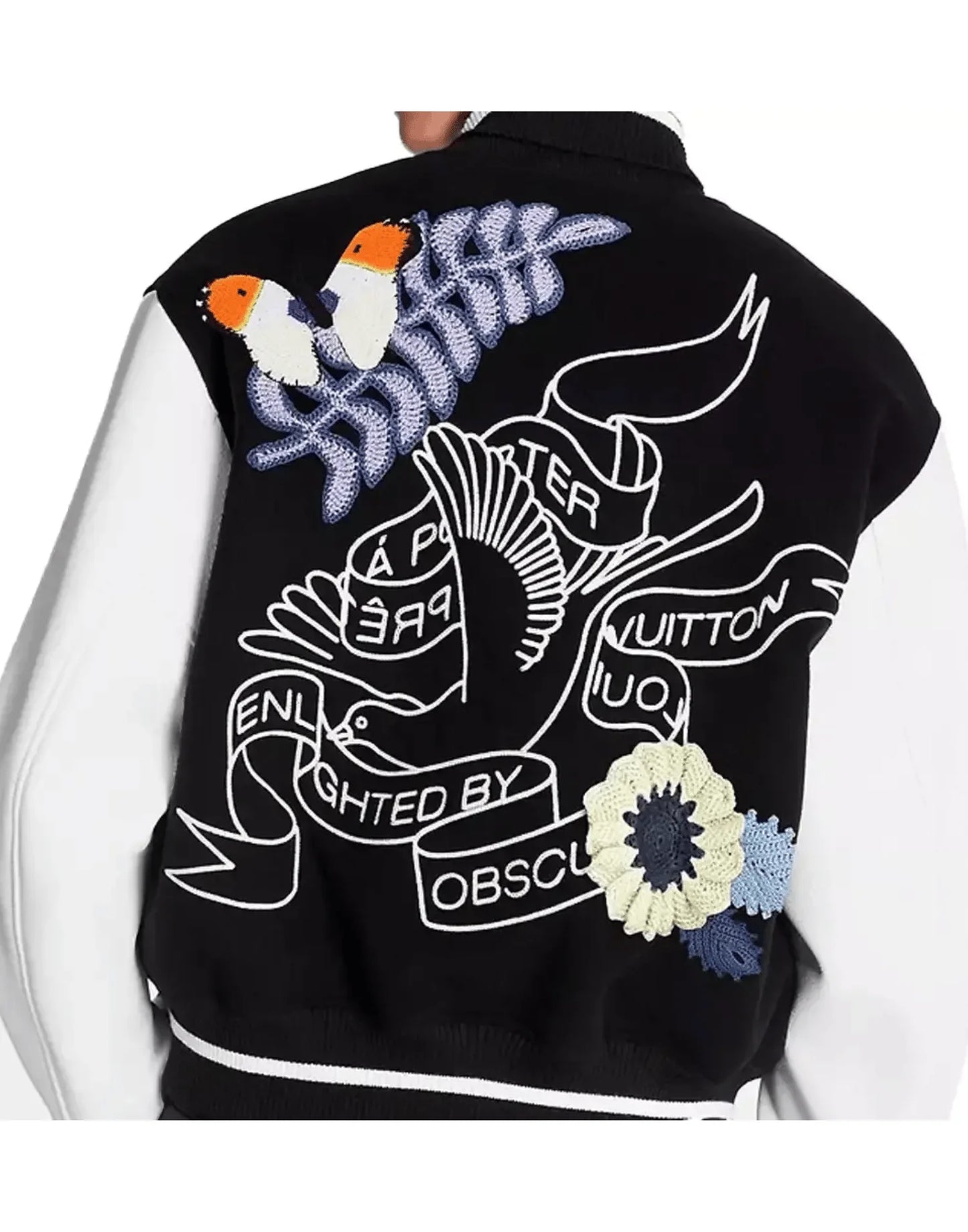 Black Louis Vuitton Crochet Flowers Varsity Jacket