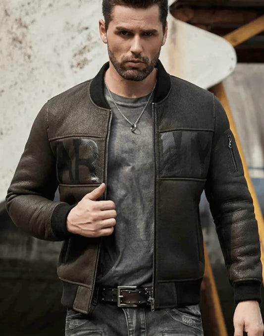 Green B3 Flight Sheepskin Leather Jacket