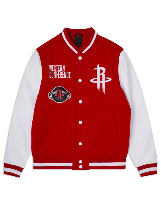 Red And White Houston Rockets Varsity Jacket