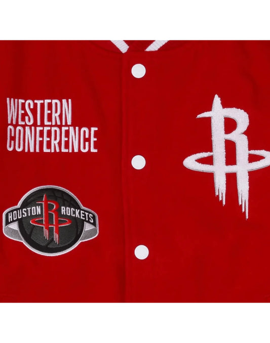 Red And White Houston Rockets Varsity Jacket