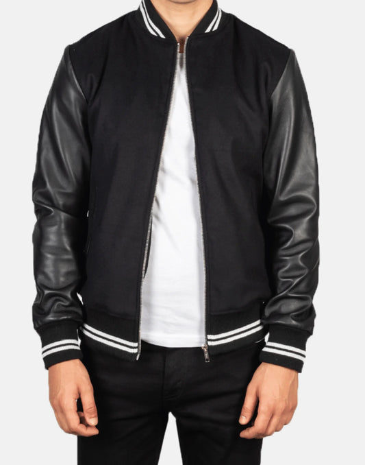 Harrison Black Hybrid Varsity Jacket