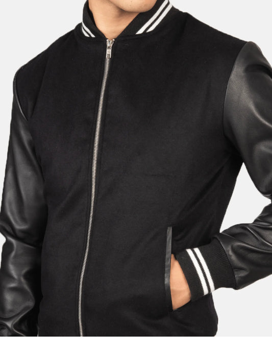 Harrison Black Hybrid Varsity Jacket