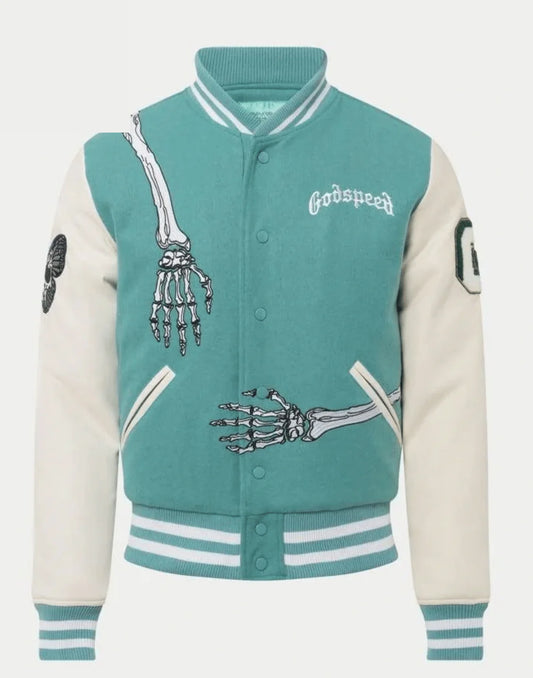 Rod Godspeed Skull Teal Varsity Jacket