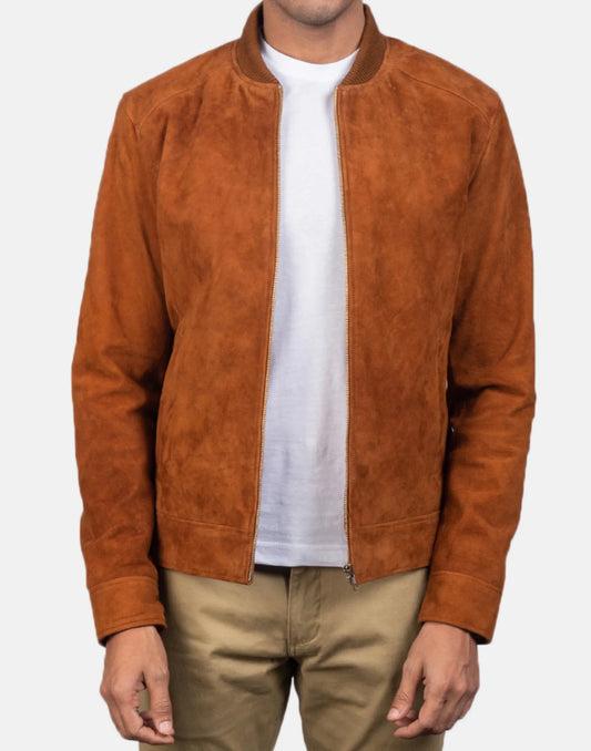 Men Blain Brown Suede Bomber Jacket