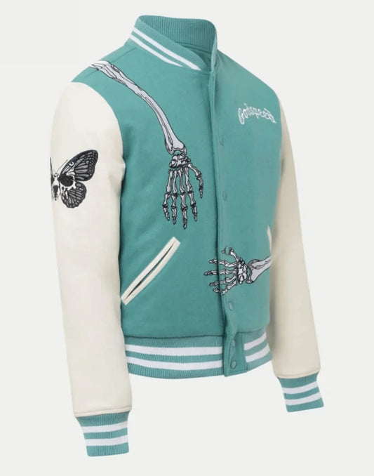 Rod Godspeed Skull Teal Varsity Jacket