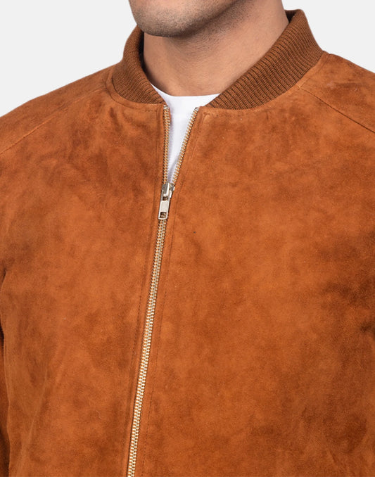 Men Blain Brown Suede Bomber Jacket