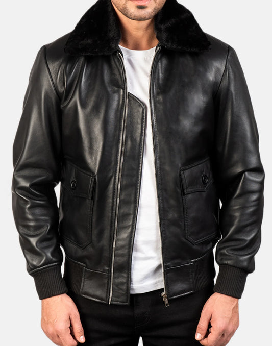 Airin G-1 Black Leather Bomber Jacket