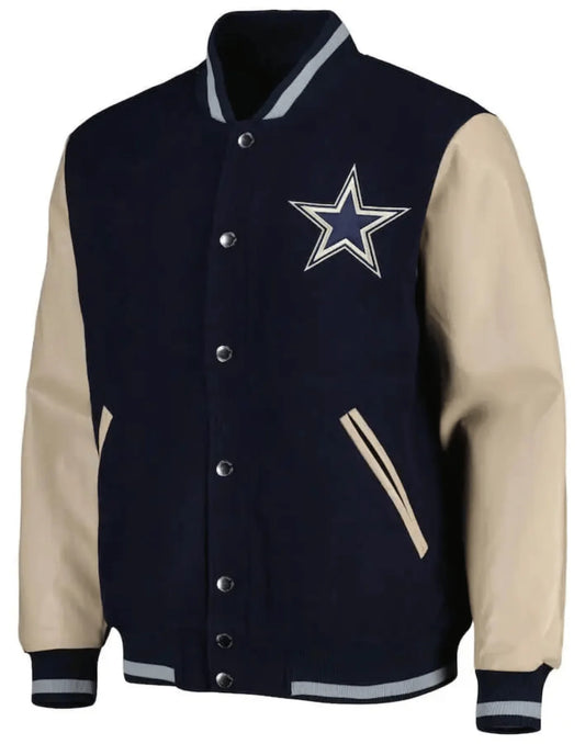 Navy Blue And Cream Dallas Cowboys Varsity Jacket